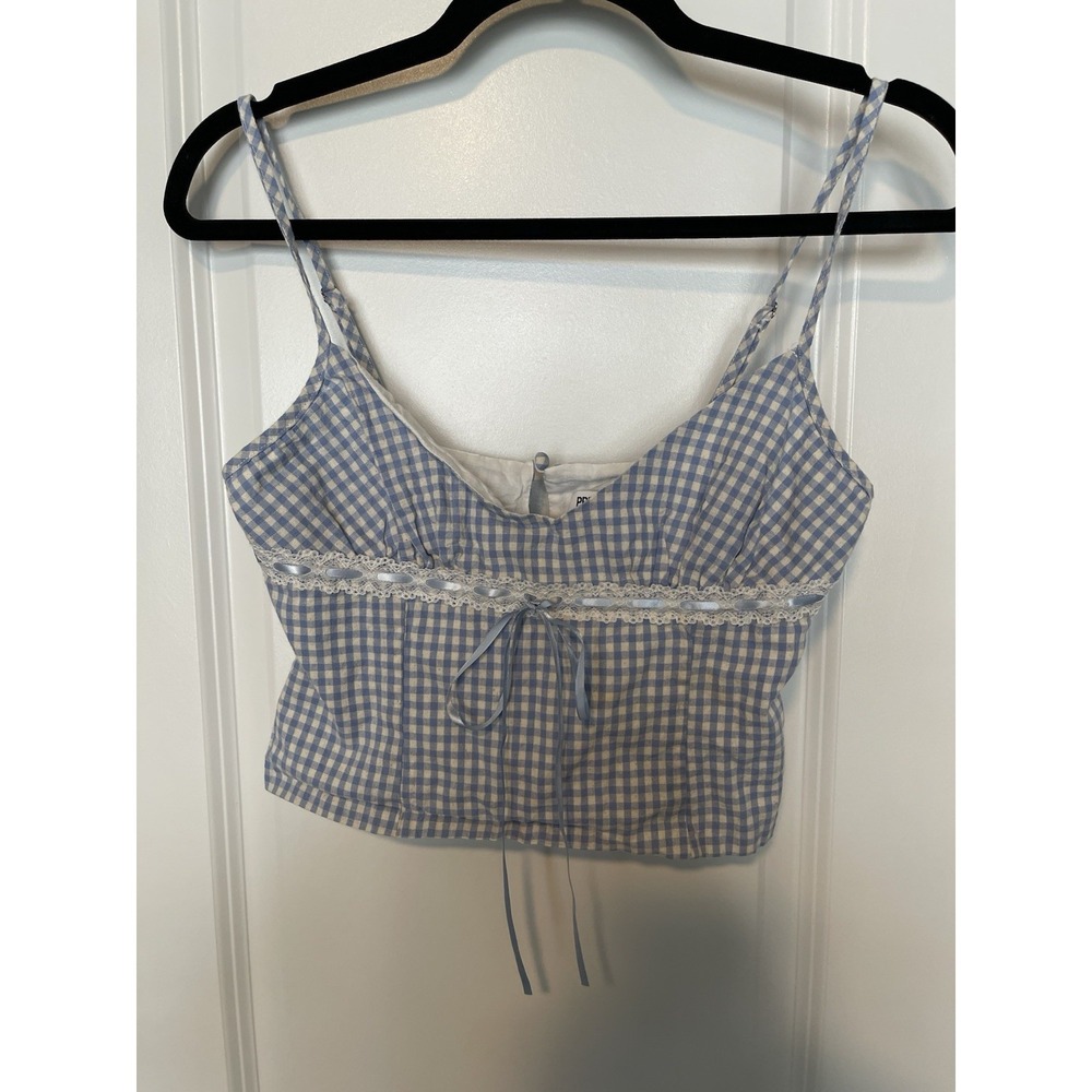Princess Polly Top Blue Plaid Size 4